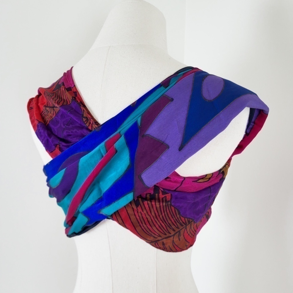 Silk Scarf Set Rectangular DIY Top Bandana abstract floral vintage retro - Picture 4 of 16